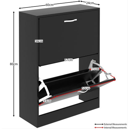 Shoe Cabinet with 2-Drawers, Shoe Cabinet with 2 Spacious Drawers Storage Shoe Rack Organizer Stainless Steel Handles, Entryway Hallway Furniture