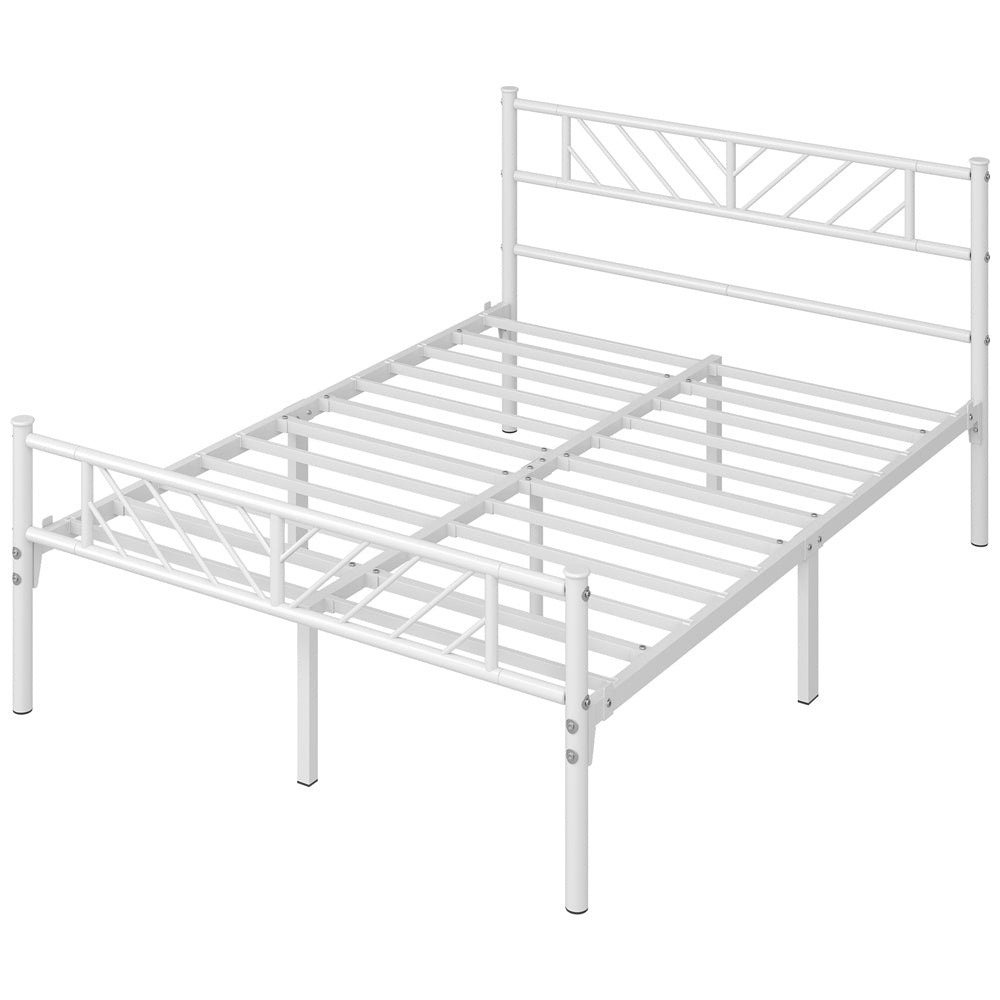 Costoffs Metal Platform Bed Frame, Single/Double/King Sizes, Mattress Foundation with Arrow Design Headboard & Footboard, Built-in Steel Slats, 32cm Underbed Storage, No Box Spring Needed, Black/White