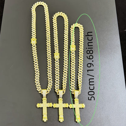 Hip-Hop Plus Size Large Pendant Full Rhinestones Double Layer Thickened Cross Hollow Buckle 14mm Wide Cuban Chain Necklace New Product Creative
