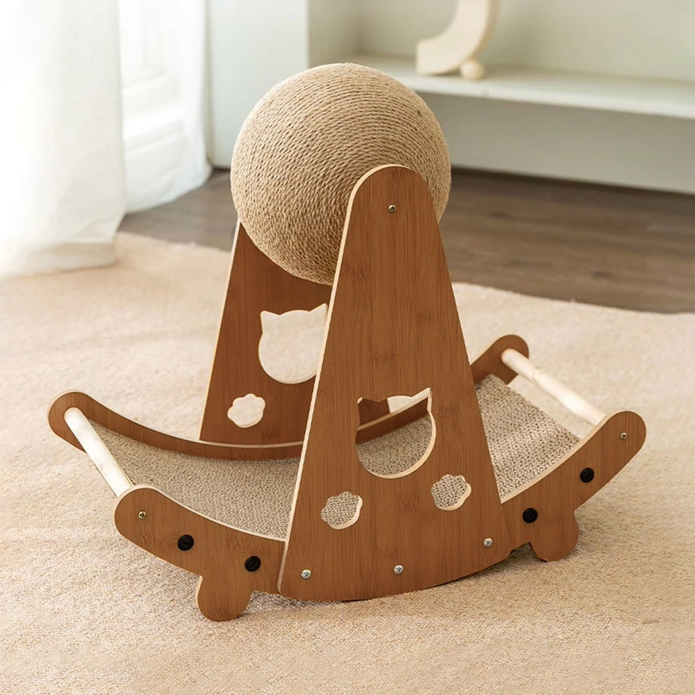 Cat Ball Scratcher with Solid Wood Stand Sisal Interactive Climbing Frame Scratching Post for Indoor Cats Kittens Furniture Protector Fun Exercise