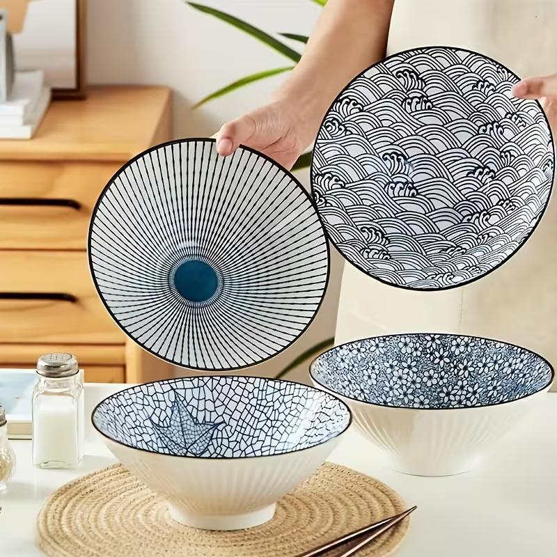 4pcs Ceramic Plates Set, 20.5 cm - Italian Pasta Bowls，Elegant Round Dinner Plates with Delicate Patterns, Durable and Easy to Clean, Perfect for Home, Dorm, Kitchen, Restaurant - All-Season Use, Kitchen Essential, Fashionable Tableware, High-Quality Dish