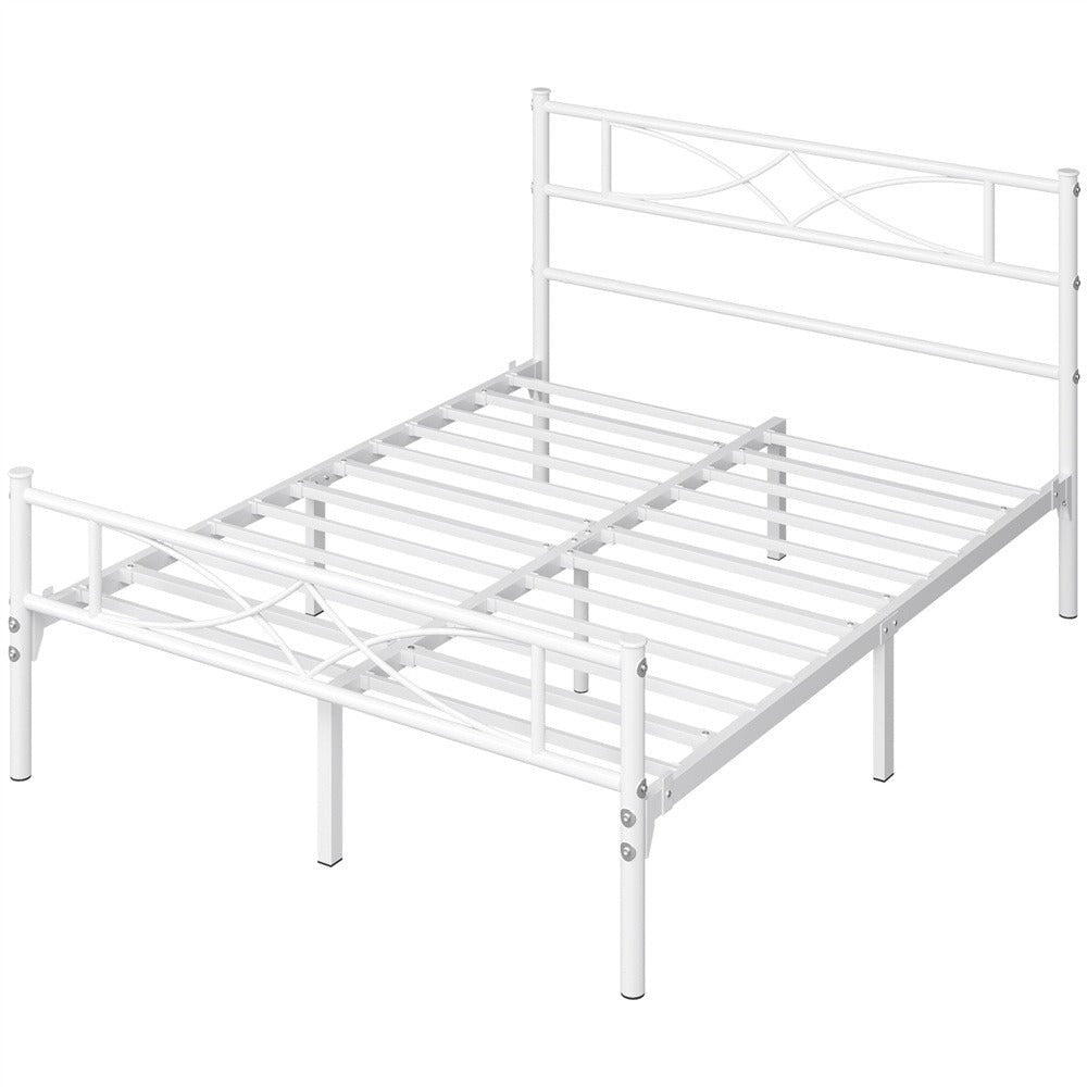 Curved Headboard Metal Bed Frame Platform Bed Vintage Style Built-in Steel Slats 32cm Underbed Storage No Box Spring Needed Single Double King Black White