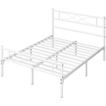 Curved Headboard Metal Bed Frame Platform Bed Vintage Style Built-in Steel Slats 32cm Underbed Storage No Box Spring Needed Single Double King Black White