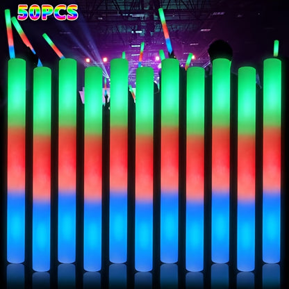 50pcs LED Foam Glow Sticks Wholesale - Party Set, Three-Color Flashing, Suitable for Weddings, Sports Events, Concerts, Camping, and Nighttime Glow Celebrations, the Best Supply Set for Party Activities