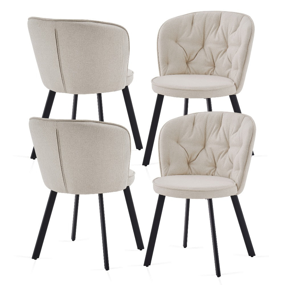 Fabric Dining Chairs Set of 2 or 4 – Upholstered High Back with Padded Seat & Black Metal Legs, Comfortable Kitchen & Dining Room Chairs for Lounge or Bedroom