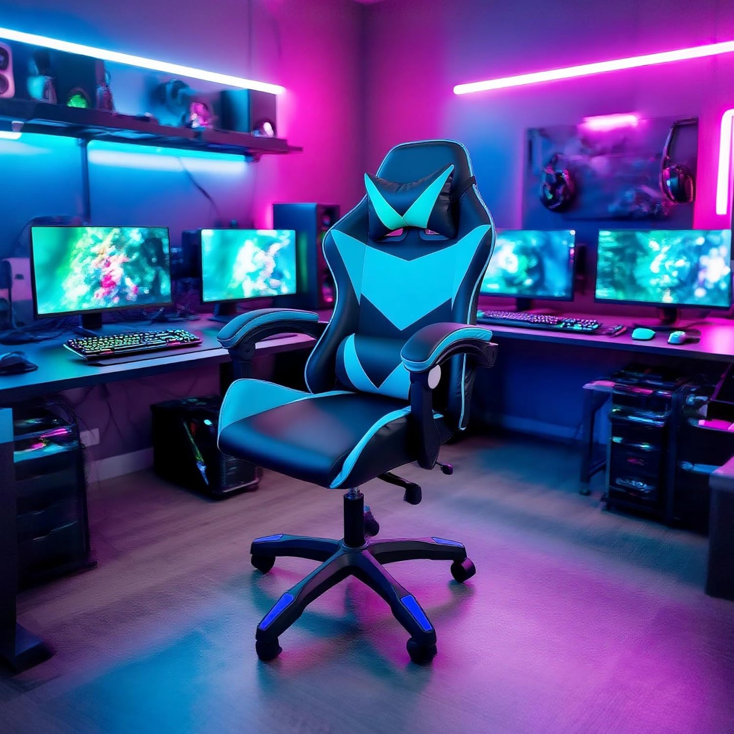 Gaming Chair Footrest Office Massage Computer Recliner Swivel Cushion High Back Support Lumbar Support