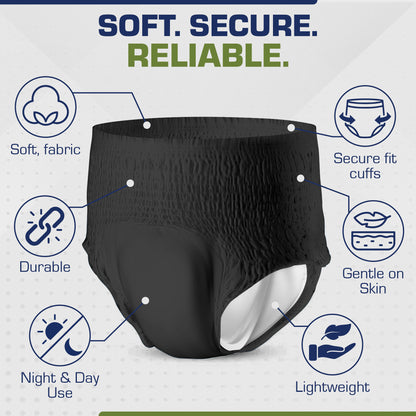 12 x Black Pull Up Pants Women & Men | Super Pull Up Pants | Adult Nappies | High Absorption and Soft-Stretch Waistband | Size S, M, L, XL | (1 Pack of 12)