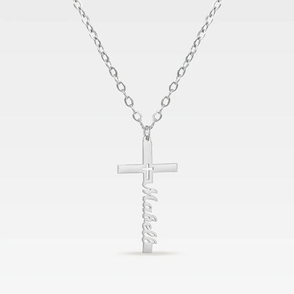 Golden Silvery Personalized Custom Name Necklace 1pc, Hollow Cross Pendant, Women Girlfriend Gift Jewelry, Easter Religious Belief Gift, Suitable for Women Mom
