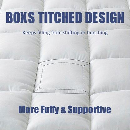 10cm Hotel Quality Mattress Topper | Summer Cooling Super Soft with 1000GSM Hollowfiber Filling | 4 Elasticized Corner Straps | White Blue Grey | Suitable for UK Single, Small Double 4ft, Double, King, Super King Size