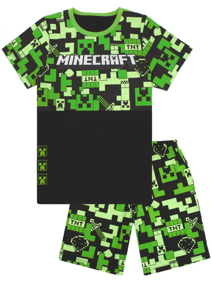 Minecraft Pyjamas for Boys | Kids Long or Short Bottoms Options & Gamer T-Shirt | Children'S Creeper PJ Set Merchandise Gifts 7-8 Years