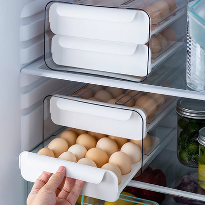 Egg Box for Refrigerator, Stackable Transparent Egg Storage Box, 32 Grid Egg Container, Double-Layer Kitchen Fridge Egg Drawer Boxes, White