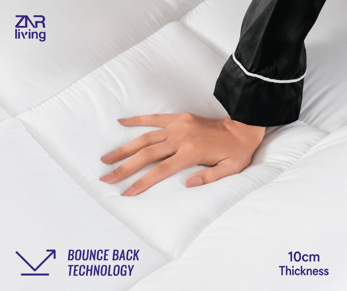 Supersoft 10cm Mattress Topper with Elasticated Corner Straps – 4 Inch Thick Soft Fill Bed Topper | Single, Double, King & Super King | White
