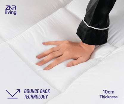 Supersoft 10cm Mattress Topper with Elasticated Corner Straps – 4 Inch Thick Soft Fill Bed Topper | Single, Double, King & Super King | White
