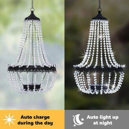 Taylor & Brown 28" Tall Hanging Solar Powered Acrylic Crystal Chandelier Light Lantern Modern Outdoor Garden Meadow with 30 Cool White LED Lights for Yard, Patio and Gazebo Decorations