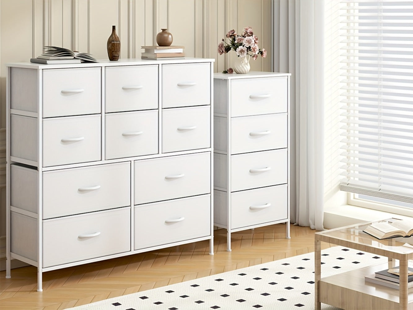 10-Drawer Dresser with Metal Frame & Fabric Drawers – MDF Top, Adjustable Legs & Anti-Tip Safety for Bedroom, Closet, Living Room & Office
