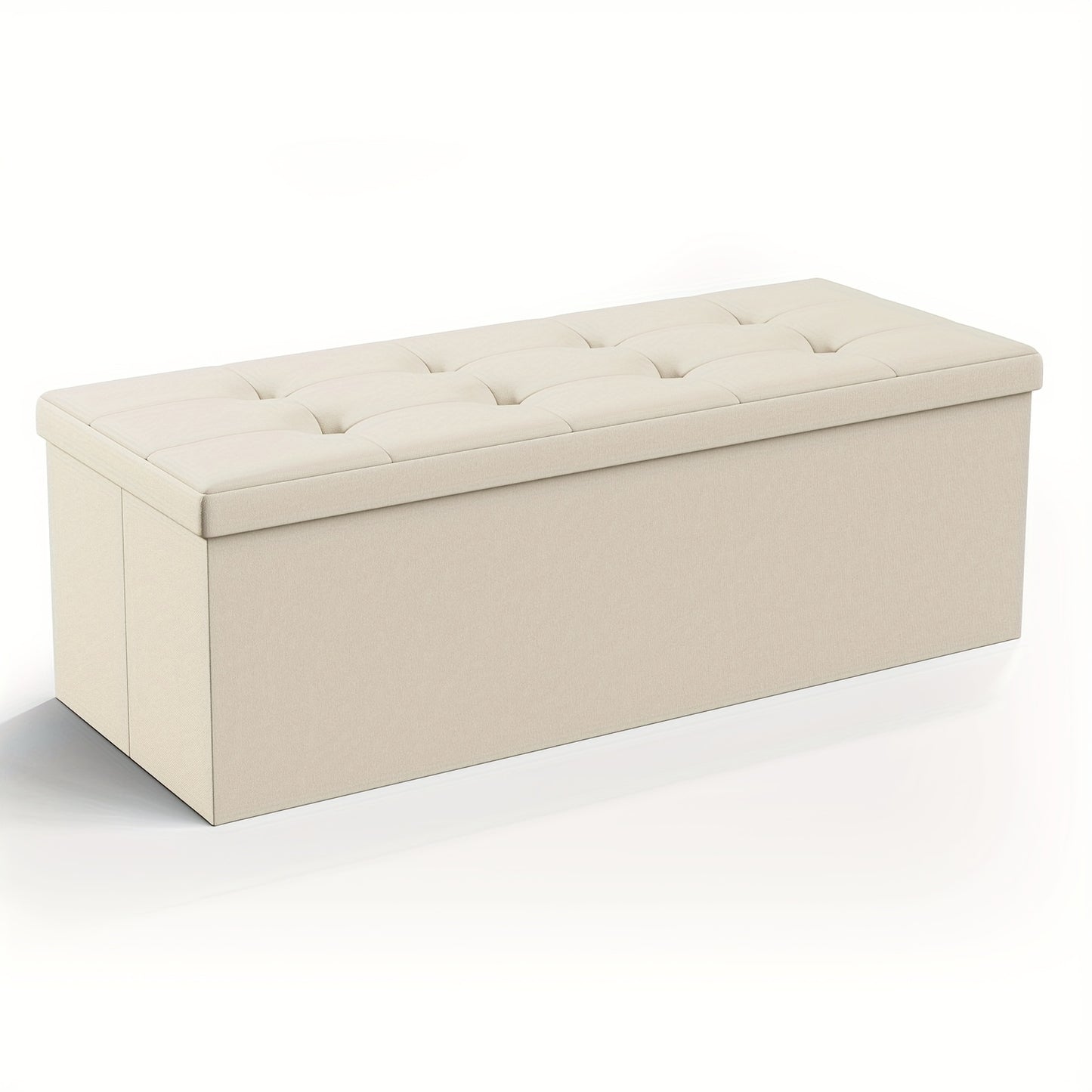 SONGMICS Storage Ottoman, Padded Foldable Bench, Chest with Lid, 80L Capacity, Holds up to 300kg, for Bedroom, Hallway, Living Room, Light Grey LSF84GYX
