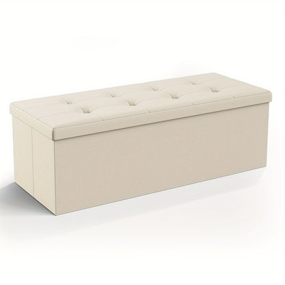 SONGMICS Storage Ottoman, Padded Foldable Bench, Chest with Lid, 80L Capacity, Holds up to 300kg, for Bedroom, Hallway, Living Room, Light Grey LSF84GYX