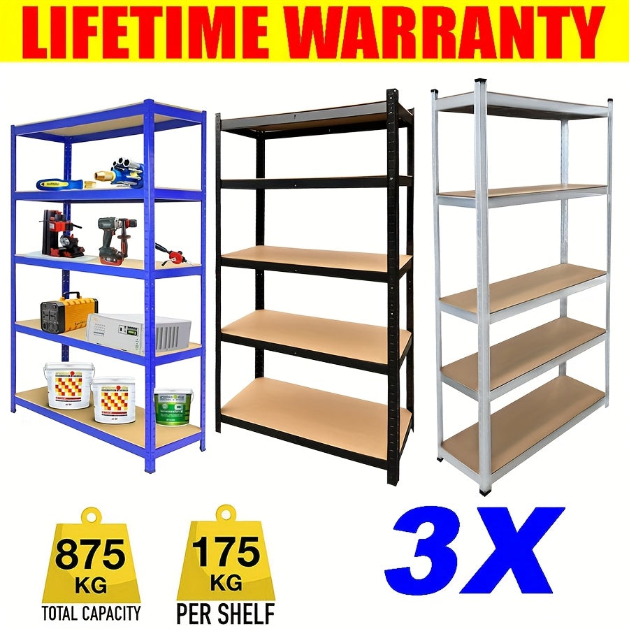 5-tier Heavy-duty Racking, Bolt-free Industrial Racking, Adjustable Metal Storage Rack, Maximum Load Capacity Up to 875kg, Store Display Rack for Home, Garage, Shed, Warehouse, Office, Basement, 150/180cm, Utility Racks