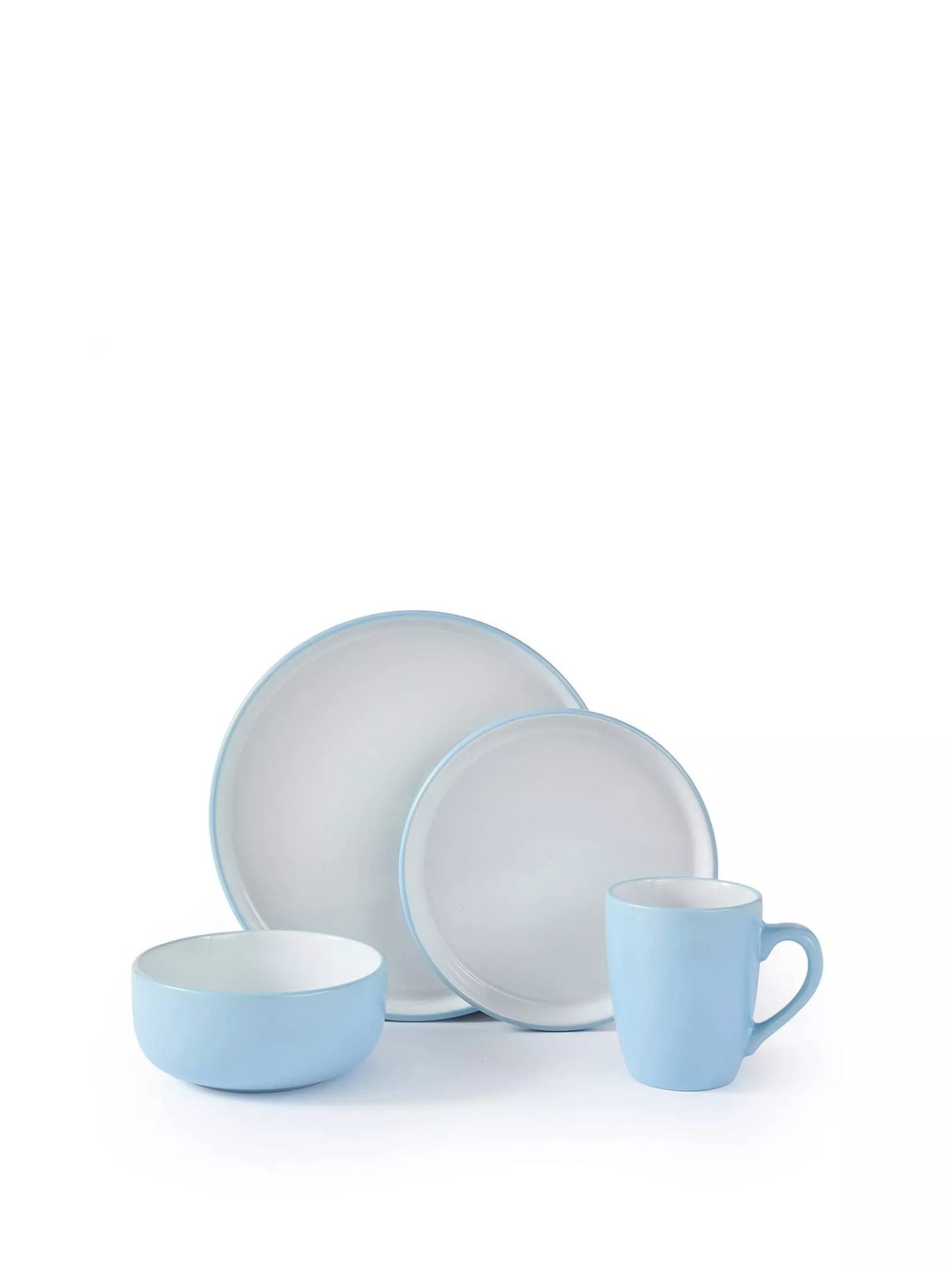 *** NEW *** Waterside 16pcs Pastel 2tone Blue Stoneware Dinner Set; 4 Dinner Plates, side Plates, Deep Bowls and Mugs