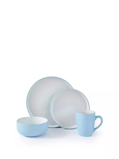 *** NEW *** Waterside 16pcs Pastel 2tone Blue Stoneware Dinner Set; 4 Dinner Plates, side Plates, Deep Bowls and Mugs