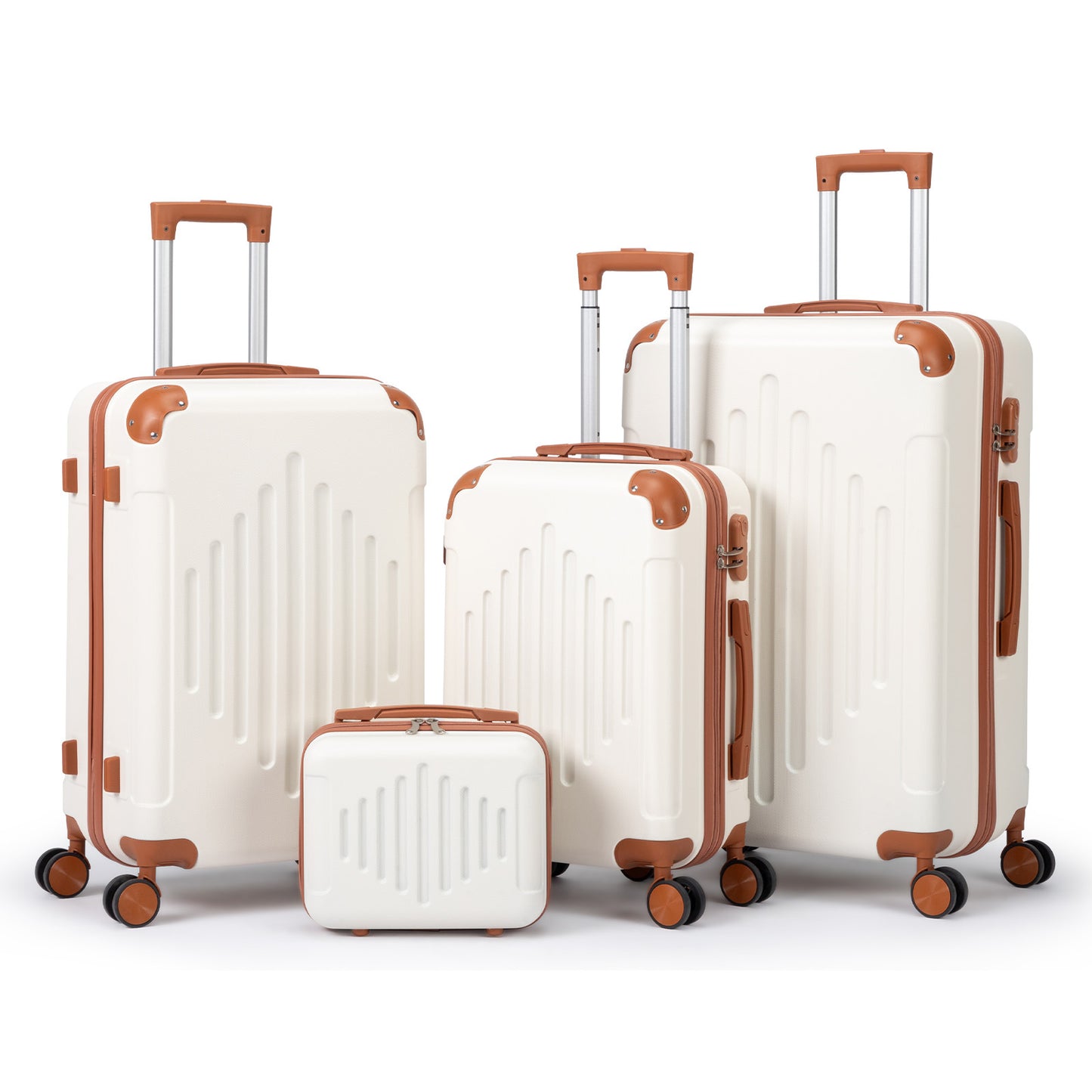 4/5pcs Hard Shell Luggage Set, Expandable & Lightweight Hardside Suitcase With 360° Spinner Wheels (12, 16, 20, 24, 28 Inch) - Stylish White Paired With Brown Luggage
