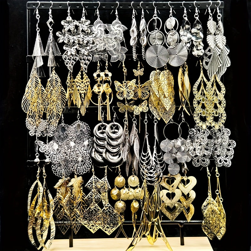 [Women's Jewelry Set] 6/12 Pairs/Bag Women's Jewelry Set - Retro Fashion Elegant Hollow Out Multi-Layer Pendant Earrings - Butterfly Leaf Geometric Shape Exaggerated Bold Design - Suitable for Parties And Casual Parties Gifts - Mixed Layered Hanging Women