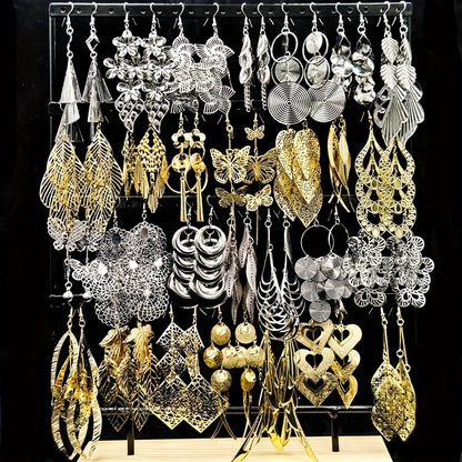 [Women's Jewelry Set] 6/12 Pairs/Bag Women's Jewelry Set - Retro Fashion Elegant Hollow Out Multi-Layer Pendant Earrings - Butterfly Leaf Geometric Shape Exaggerated Bold Design - Suitable for Parties And Casual Parties Gifts - Mixed Layered Hanging Women