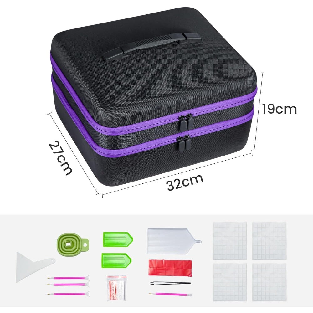 Diamond Painting Storage Box with 60 or 120 Screw-Top Bottles | 282-Piece Accessory Kit with Pens, Trays, Wax & Labels | Portable Diamond Art Organiser Case for Beads & Drills