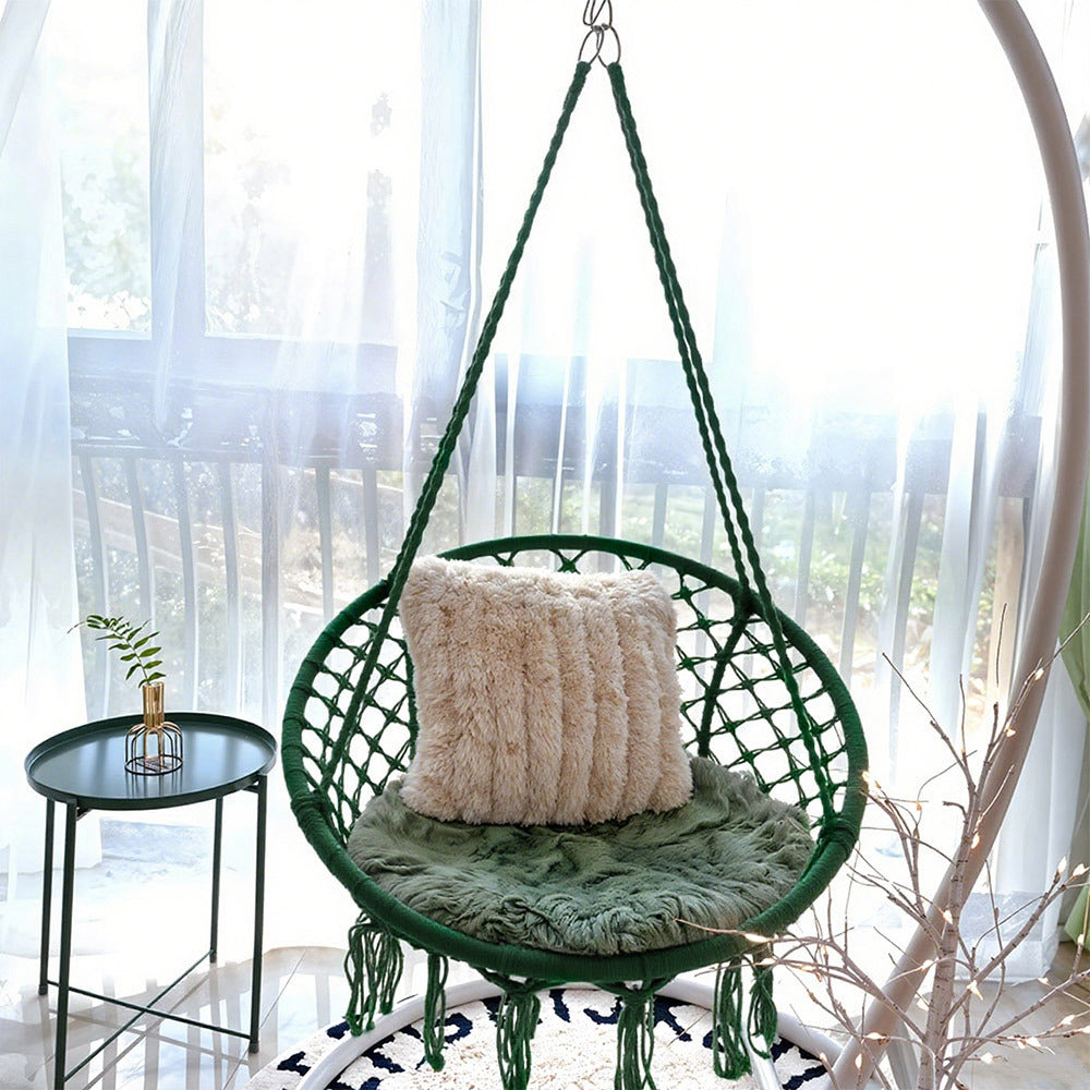 Balcony Rocking Chair, Courtyard Woven Hanging Basket, Hanging Cotton Rope Iron Ring Hanging Chair, Suitable for Indoor, Outdoor, Home, Balcony, Courtyard, Garden, Maximum Load Capacity: 200kg, Material: Iron Ring, Cotton Rope (No Include Cushion)