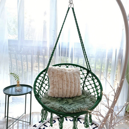 Balcony Rocking Chair, Courtyard Woven Hanging Basket, Hanging Cotton Rope Iron Ring Hanging Chair, Suitable for Indoor, Outdoor, Home, Balcony, Courtyard, Garden, Maximum Load Capacity: 200kg, Material: Iron Ring, Cotton Rope (No Include Cushion)
