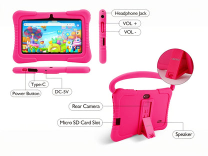 Veidoo 7" Kids Tablet, 2GB RAM 32GB ROM, Safe Eye Protection Screen, Wifi, Dual Camera, Educational Games, Parental Controls App, Android Tablet with Drop Proof Silicone Sleeve, Tablet, Pad, Tablet, Pad