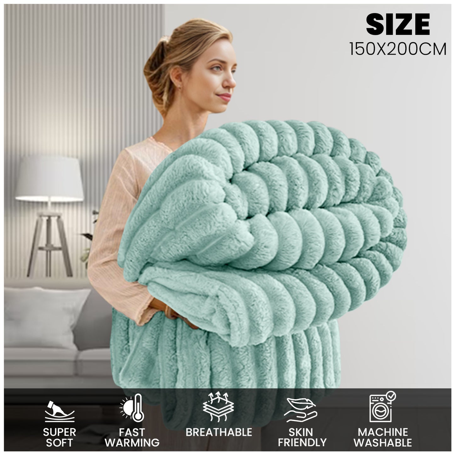GC GAVENO CAVAILIA Luxury Ribbed Throw Blanket, Ultra-Soft and Cosy Plush Fleece, Lightweight Decorative Sofa Bed Cover, Perfect for All Seasons, Size 150x200cm, Premium Quality Polyester, Stylish Design for Home Comfort | Fast Dispatch from Local Warehou