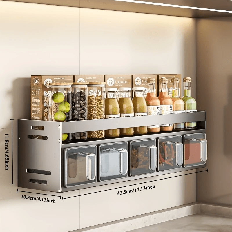 3/4/5-Compartment Seasoning Containers Kitchen Seasoning Storage Rack Spice Rack Organizer for Kitchen Countertop, 1 SET Stainless Steel Adjustable Wall Mounted Spice Storage ith Removable Containers and Seasoning Boxes -Halloween Ideal for Christmas Gift