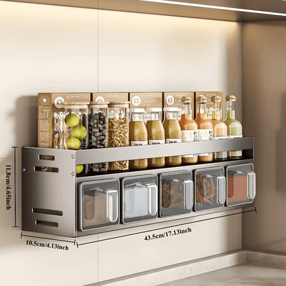3/4/5-Compartment Seasoning Containers Kitchen Seasoning Storage Rack Spice Rack Organizer for Kitchen Countertop, 1 SET Stainless Steel Adjustable Wall Mounted Spice Storage ith Removable Containers and Seasoning Boxes -Halloween Ideal for Christmas Gift