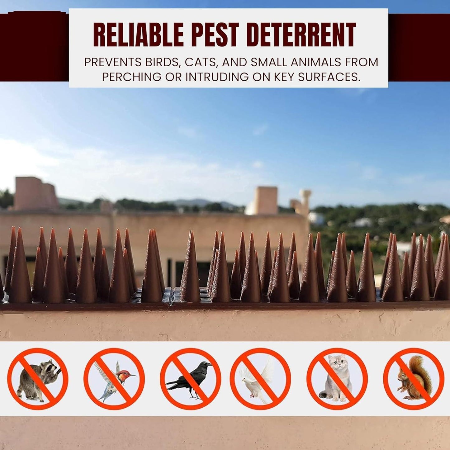 9-Pack Heavy-Duty Bird & Cat Spikes - Outdoor Anti-Climb Fence spikes, Easy Installation No Tools Needed, Weatherproof for Balcony, Patio, Garden, Rooftop - Non-Toxic Animal Deterrent, Patio Security, Durable Strip, Reliable Protection, Pest Control, Prop