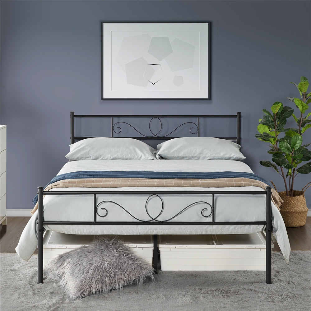 Costoffs Metal Platform Bed, Metal Bed Base, Metal Bed Frame with Scroll Design Headboard and Footboard, Mattress Foundation, Easy Assembly Bed, Bedroom Furniture, Metal-Framed Bed Base with Storage, Black/White/Pink