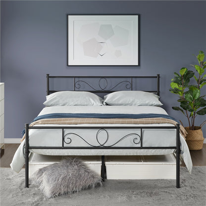 Costoffs Metal Platform Bed, Metal Bed Base, Metal Bed Frame with Scroll Design Headboard and Footboard, Mattress Foundation, Easy Assembly Bed, Bedroom Furniture, Metal-Framed Bed Base with Storage, Black/White/Pink