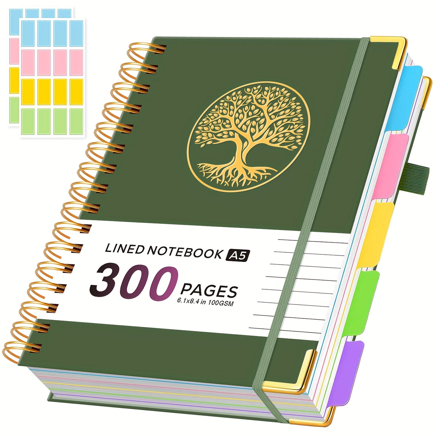 A5 Spiral Notebook with Dividers, 5 Subject Notebook with 300 Pages/150 Sheets 100GSM Lined Paper, No Bleed, 5 Project Notepad for Writing Note Taking, School Office Supplies, 14.7 X 21cm, Back to School