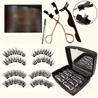 Eyelashes and Magnetic Clips, Magnetic Eyelash Brush with Magnetic False Eyelashes, In-Stock Stable Quantum Magnetic Eyelash Set, 3D False Eyelashes, Natural and Voluminous Magnetic Eyelash Set with Applicator - 7x Strong Hold, Reusable 3D Voluminous