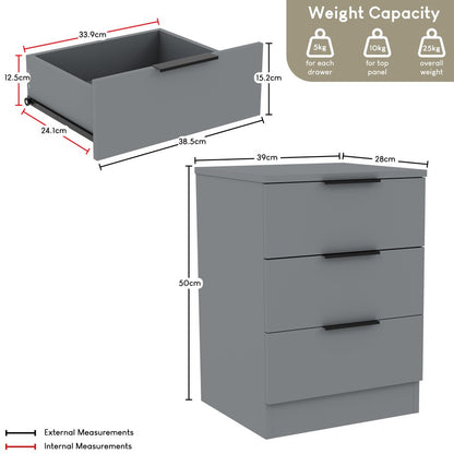 Modern 3 Drawer Bedside Table Chest of Drawers Dresser Nightstand Space Saving Storage Organizer Bedroom Furniture