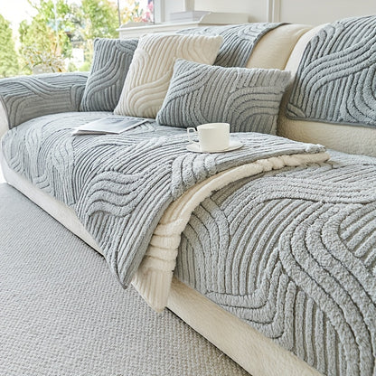 1pc Sofa Cover 1/2/3/4 Seater, Modern Luxury Shu Velveteen Couch Protector with Anti-Slip Design, Durable Pet-Friendly Plush Furniture Protector Slipcover, All Seasons Universal Sofa Cover for Living Room, Bedroom, Office, Machine Washable