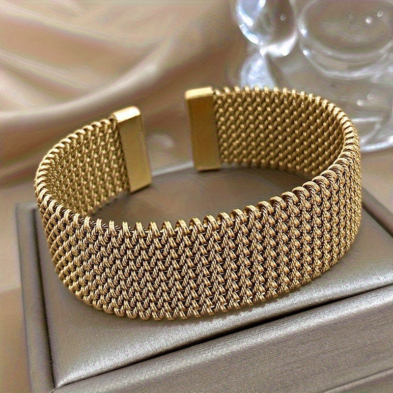 Vintage Stainless Steel Braided Mesh Open Bangle bangle bracelet, Classic Cuff Waterproof Jewelry, for Women Men Daily Party Wear Jewelry Accerssories Giftsnew Year'S Gifts Valentine'S Day Gifts