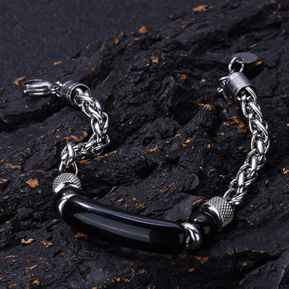 1pc Beaded Flower Basket Chain Bracelet Natural Stone Black Agate Tiger Eye Arc Beaded Bracelet (Slight Cracks in Natural Stone Are Normal) Holiday Gift for Family And Friends Christmas Halloween, Men'S Gift, Men'S Christmas Gift