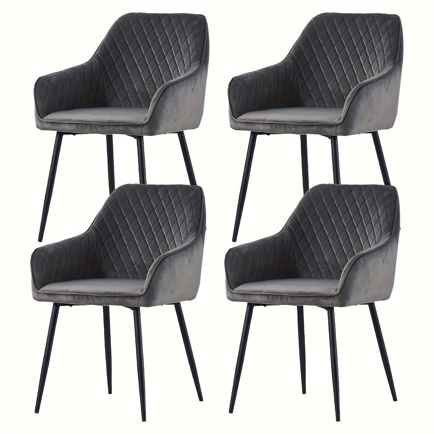 Set of 1 2 4 6 Dining Chairs Velvet Armchairs with Armrest & Backrest Upholstered Seat with Black Metal Legs