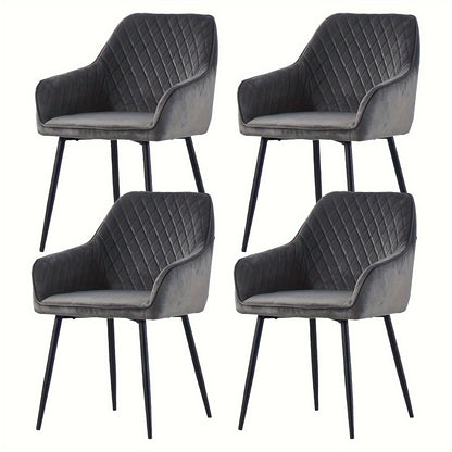 Set of 1 2 4 6 Dining Chairs Velvet Armchairs with Armrest & Backrest Upholstered Seat with Black Metal Legs