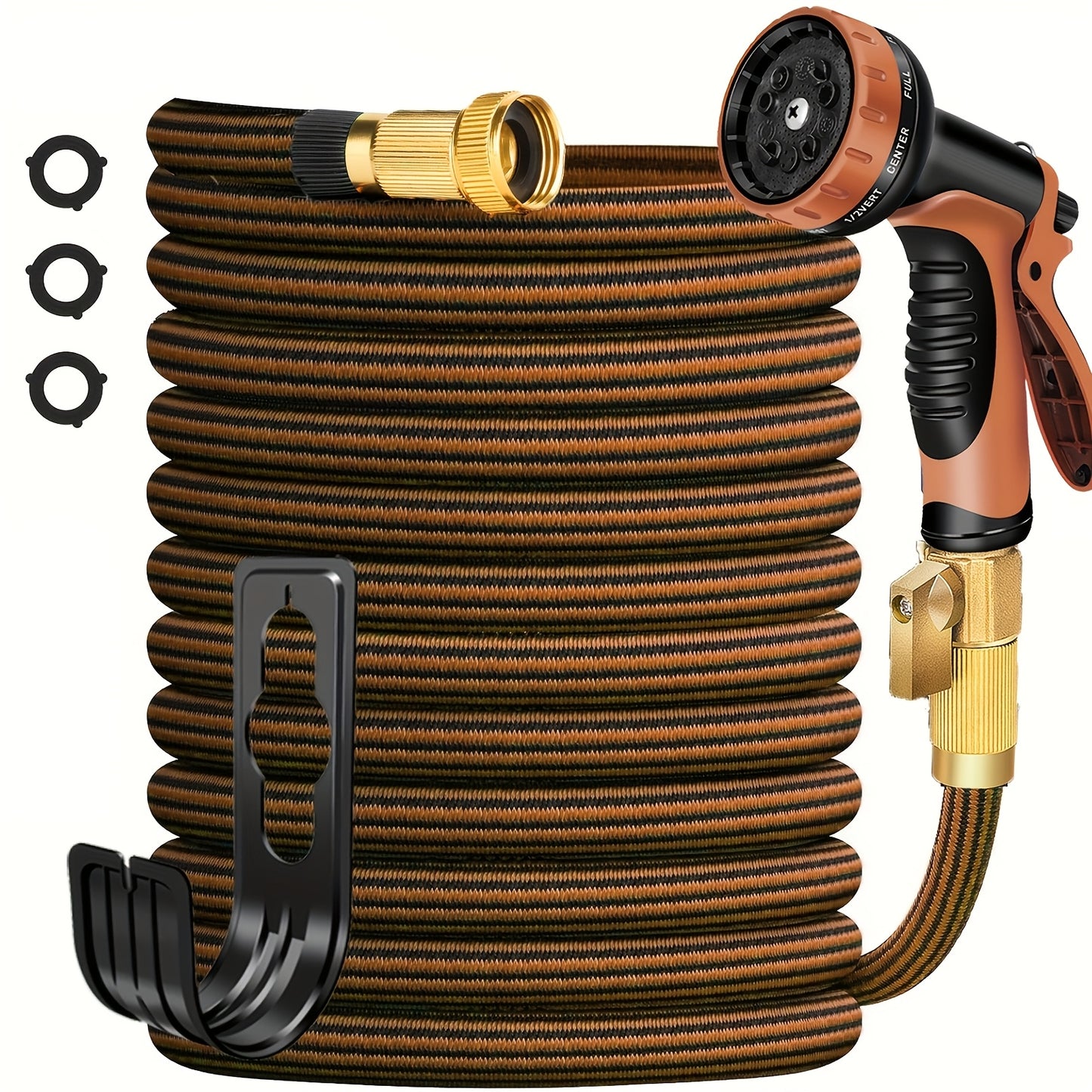 100ft Heavy-Duty Garden Hose, Expandable, Four Colors Are Available, With 1/2" Solid Brass Fittings, Leakproof Design, Durable Rubber Material, US Standard Threads- Perfect For Gardening, Cleaning, Forestry.
