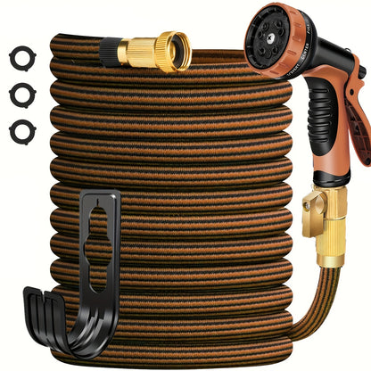 100ft Heavy-Duty Garden Hose, Expandable, Four Colors Are Available, With 1/2" Solid Brass Fittings, Leakproof Design, Durable Rubber Material, US Standard Threads- Perfect For Gardening, Cleaning, Forestry.
