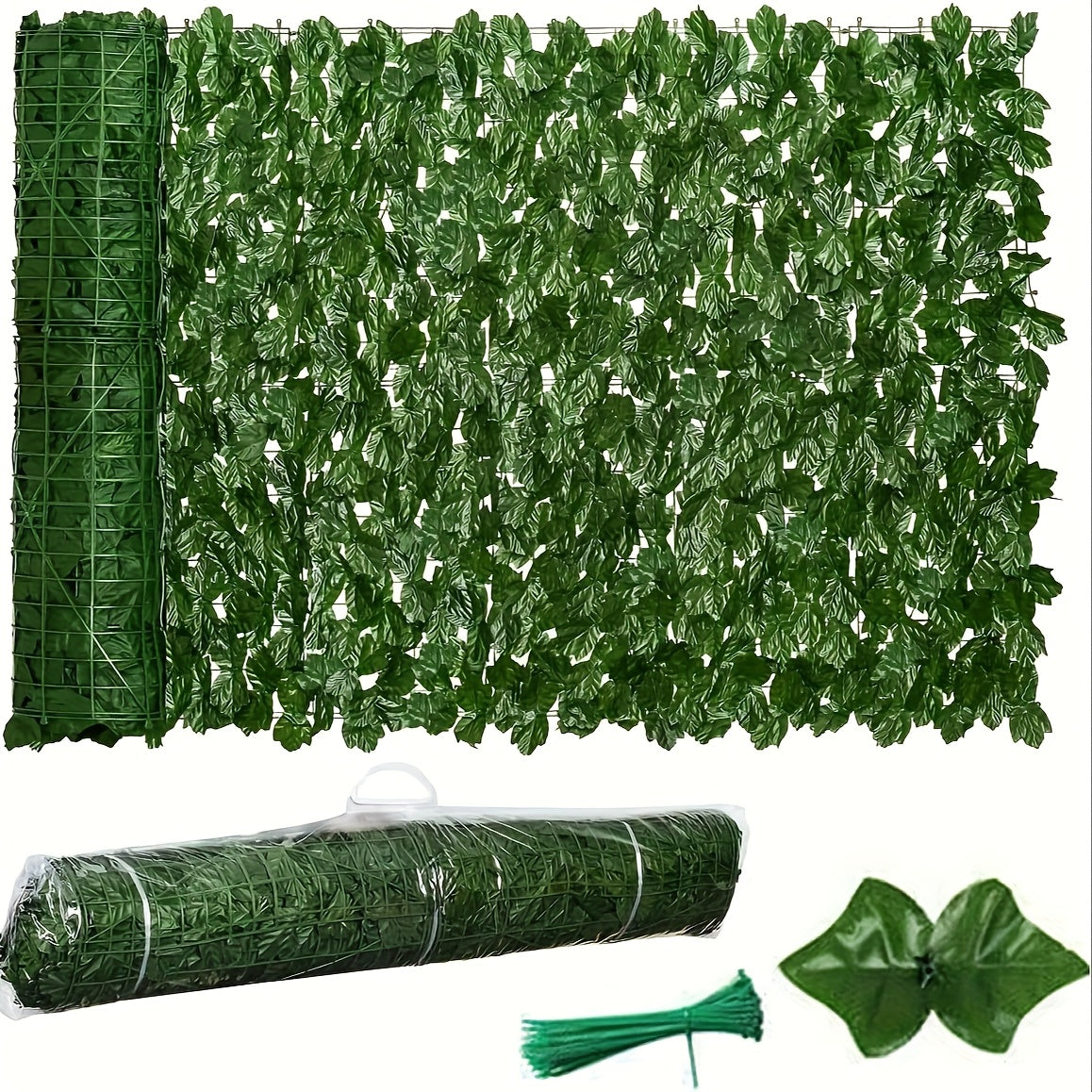Artificial Ivy Privacy Fence Screen Panel 3m Roll Balcony Garden Wall Trellis Faux Hedge Leaf Outdoor Indoor Decor Green with Ties