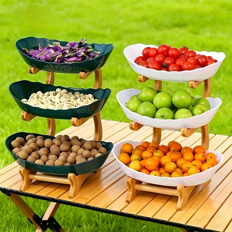 Wooden 3-Tier Fruit and Vegetable Basket with Wooden Legs - Versatile Kitchen Organizer for Fruits, Vegetables, and Iced Food - Perfect for Refrigerator Storage, Fruit Basket for Kitchen