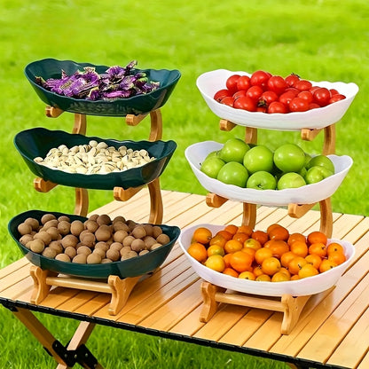 Wooden 3-Tier Fruit and Vegetable Basket with Wooden Legs - Versatile Kitchen Organizer for Fruits, Vegetables, and Iced Food - Perfect for Refrigerator Storage, Fruit Basket for Kitchen
